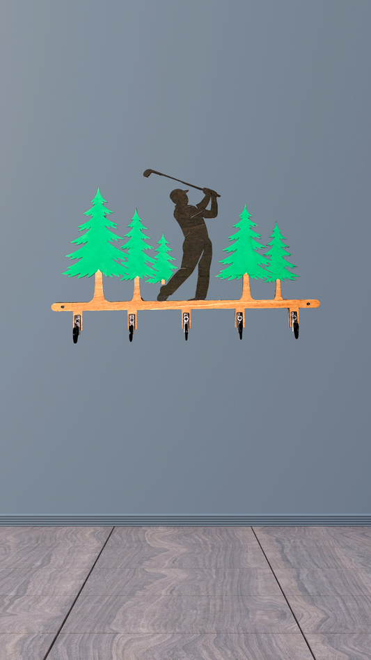 Golfer Key Hanger, 10" x 6", 5 Hooks